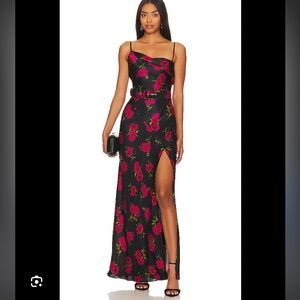NICHOLAS Bolira Black and Pink Floral Gown
